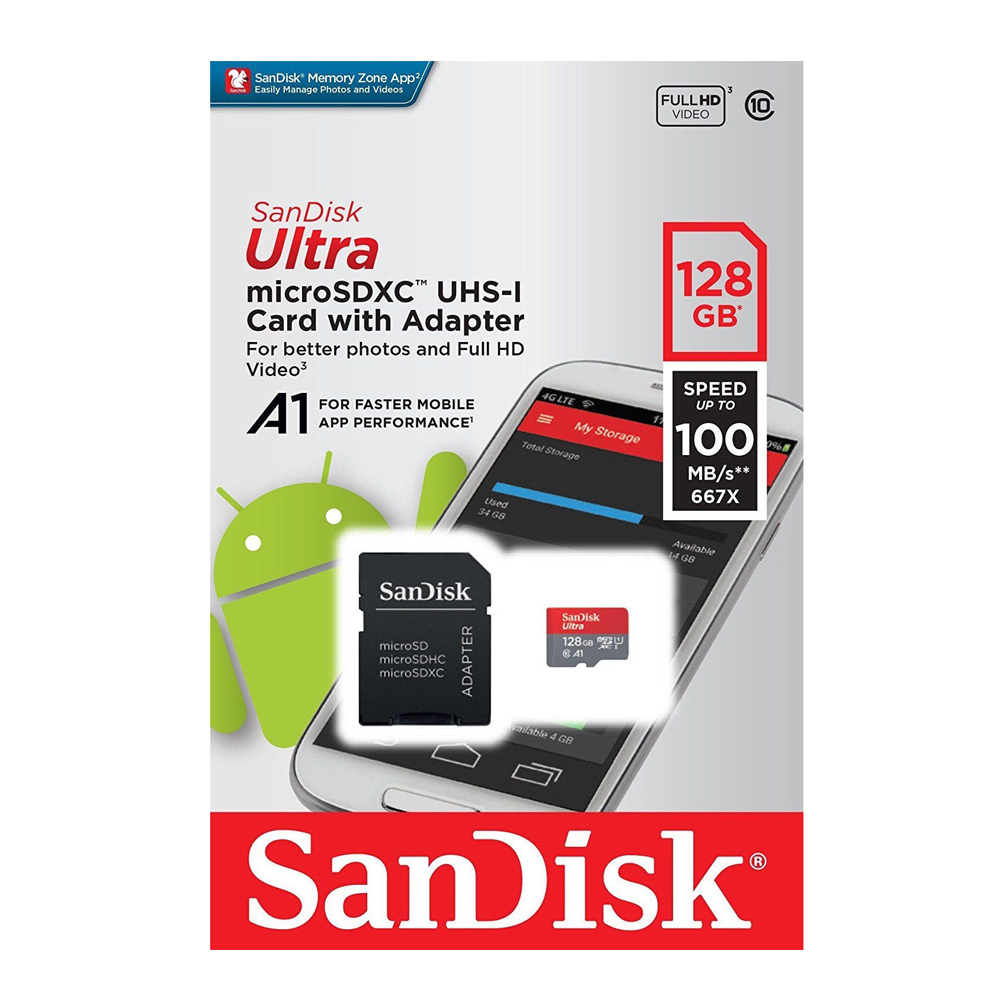 SanDisk Ultra A1 128GB microSDXC UHS-I Card with Adapter - 100MB/s**667x 